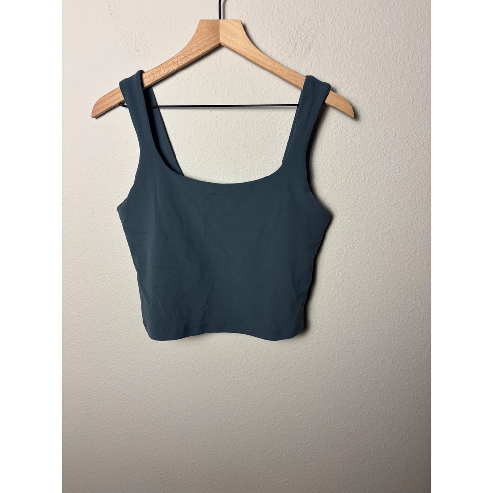 Athleta Transcend Square Neck Bra Large D-DD Teal Blue Gray Yoga Crop Top